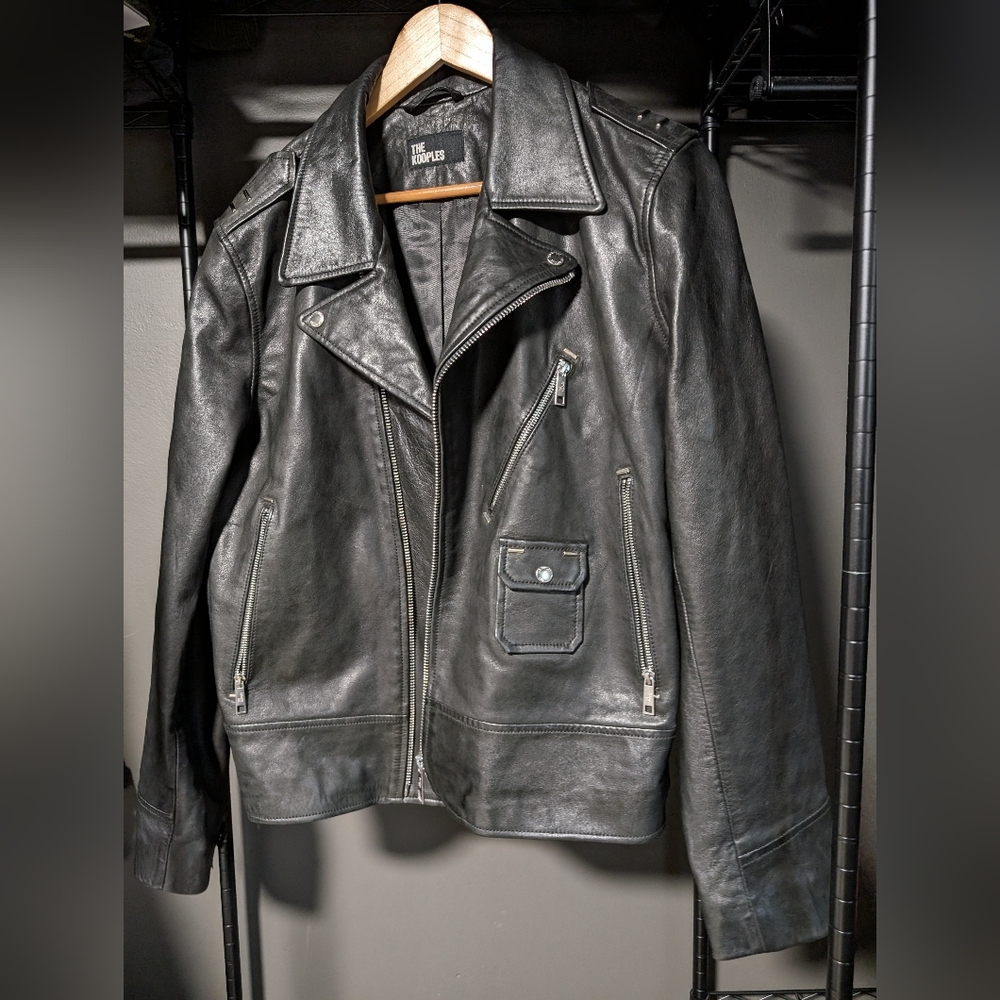 The Kooples Black Leather Jacket with Silver Accents